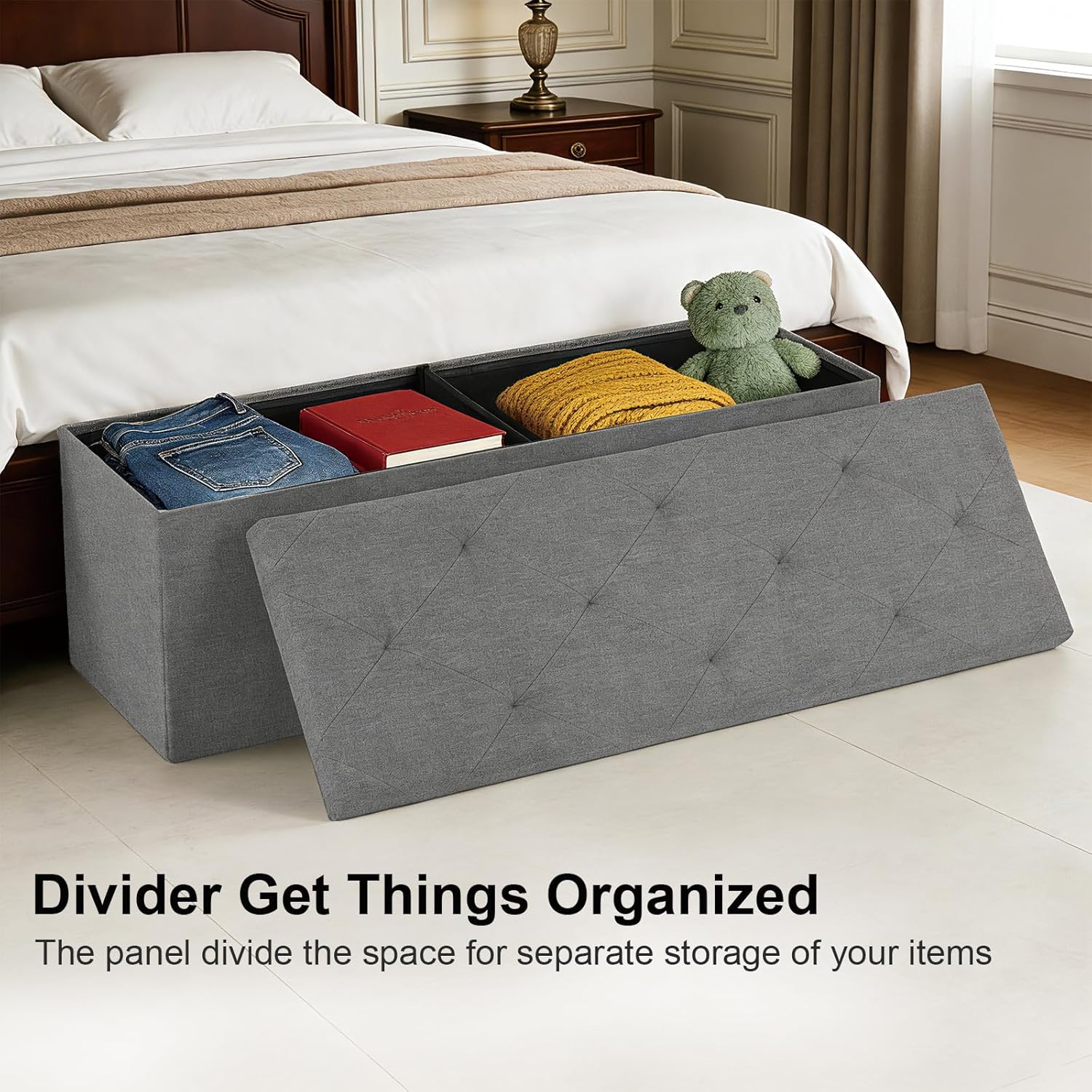 43 Inch Foldable Storage Ottoman Bench,with 35 Gallon Hidden Storage,Folding Foot Rest Ottoman,End of Bed Bench,660lbs Load Capacity,Easy Assemble for Living Room,Bedroom,Entryway