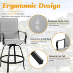 Shintenchi 4 Piece Patio Swivel Bar Chairs, All Weather Padded Textile Outdoor Metal Bar Stools Patio Chairs Set of 4, High Top Bistro Set Furniture for Balcony, Backyard, Lawn Garden, Deck,Light Grey