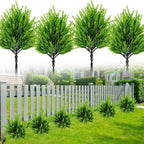 4 Pack Artificial Boxwood Topiary Ball Trees Outdoor, UV Resistant 16.2" Fake Green Plants with Spikes, Faux Cypress Bushes for Front Porch Planters, Summer Garden Yard Lawn Decor