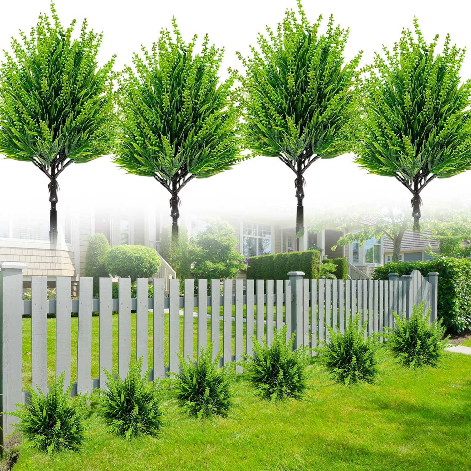 4 Pack Artificial Boxwood Topiary Ball Trees Outdoor, UV Resistant 16.2" Fake Green Plants with Spikes, Faux Cypress Bushes for Front Porch Planters, Summer Garden Yard Lawn Decor