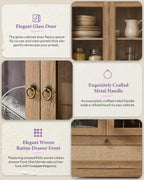 TYBOATLE 71" Tall Arched Pantry Cabinet with Innovative Drawer, Kitchen Cabinet with Anti-Tipping Device and Glass Door, Versatile Cupboard for Kitchen, Dining, Natrual