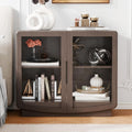 35" Sideboard Buffet Cabinet with Storage, Walnut Glass 2-Door Cabinet with Shelves, Modern Coffee Bar Credenza for Entryway, Kitchen & Living Room