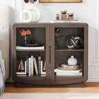 35" Sideboard Buffet Cabinet with Storage, Walnut Glass 2-Door Cabinet with Shelves, Modern Coffee Bar Credenza for Entryway, Kitchen & Living Room