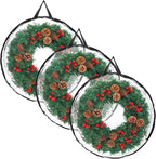 Kokone Wreath Storage Organizer for Door 3 Pack Clear Christamas Wreath Storage Bag or Container with Handle 36'' Dual Zippered Wreath Bag for Festival PVC Plastic Wreath Protector for Decoration