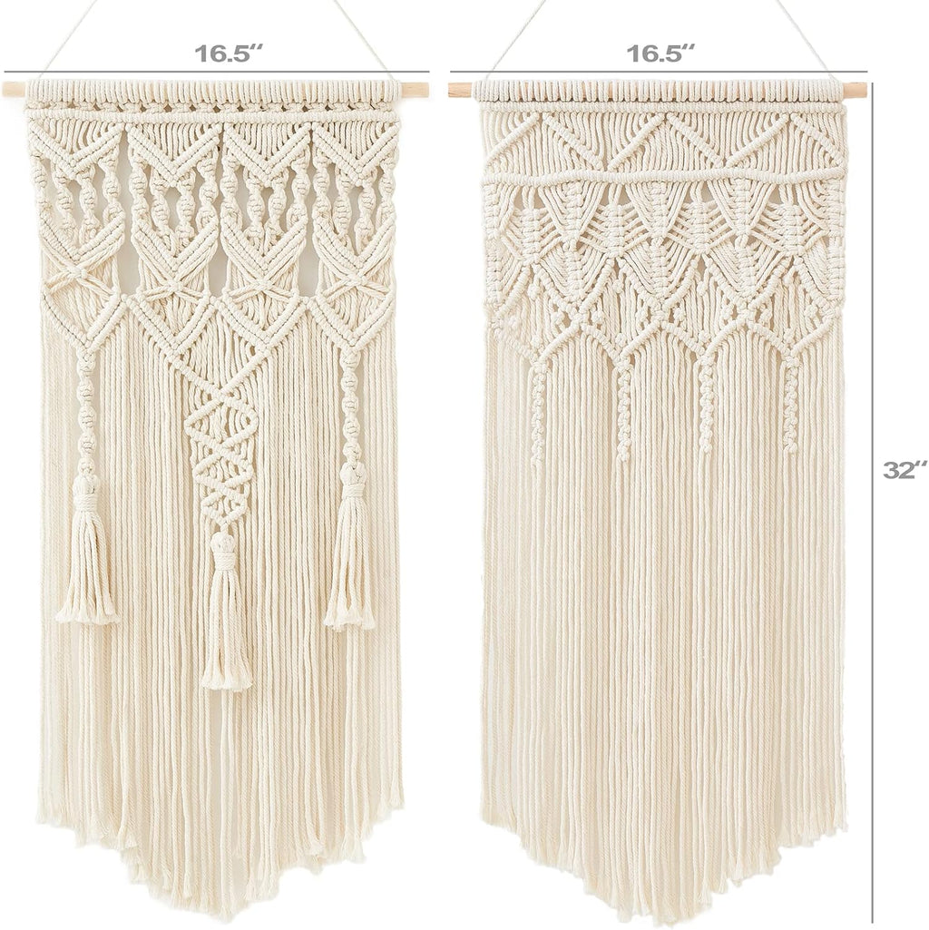 Mkono 2 Pcs Macrame Woven Wall Hanging Boho Chic Geometric Art Decor - Beautiful Bedroom Nursery Apartment Home Decoration, Gift for Girls Adults Birthday Christmas, 32" L x 16.5" W