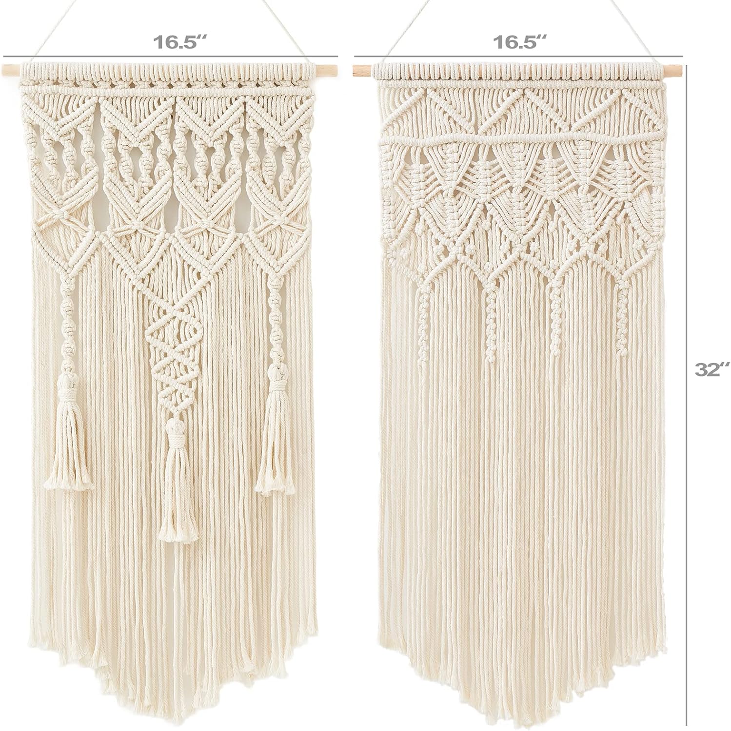 Mkono 2 Pcs Macrame Woven Wall Hanging Boho Chic Geometric Art Decor - Beautiful Bedroom Nursery Apartment Home Decoration, Gift for Girls Adults Birthday Christmas, 32" L x 16.5" W