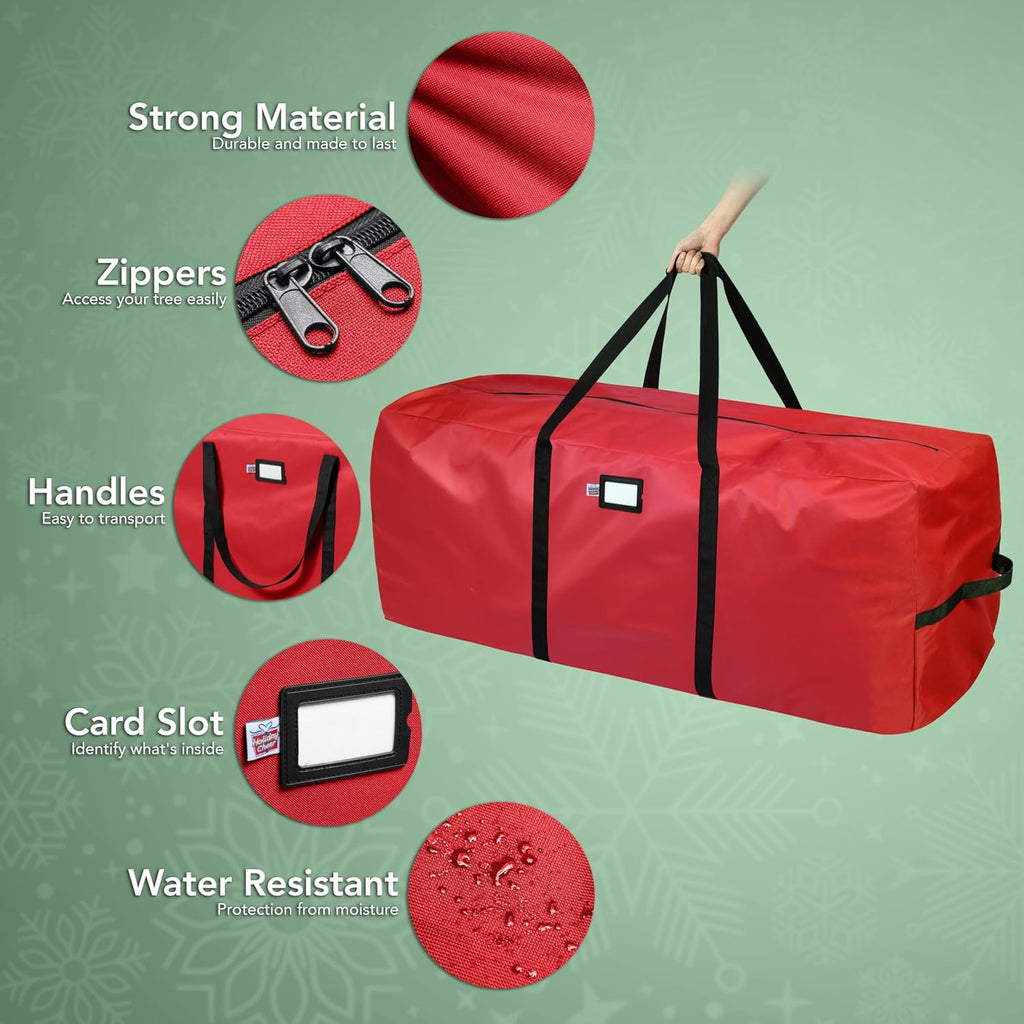 Holiday Cheer Heavy Duty Artificial Christmas Tree Storage Bag Fits Up to 9ft Tall, Waterproof with Durable Handles & Zipper Xmas Tree Storage Bag (RED)