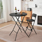 32" Round Folding Table, Portable Bar Height Folding Table with Detachable Legs, Round Foldable Table with HDPE Top for Standing Parties, Balcony, Event, Indoor Outdoor Use (Black, 2 Pack)