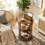 YATINEY Round Side Table, 3-Tier Wooden End Table with Storage Shelves, Accent Table for Small Spaces, Nightstand for Living Room, Bedroom, Rustic Brown ET15BR
