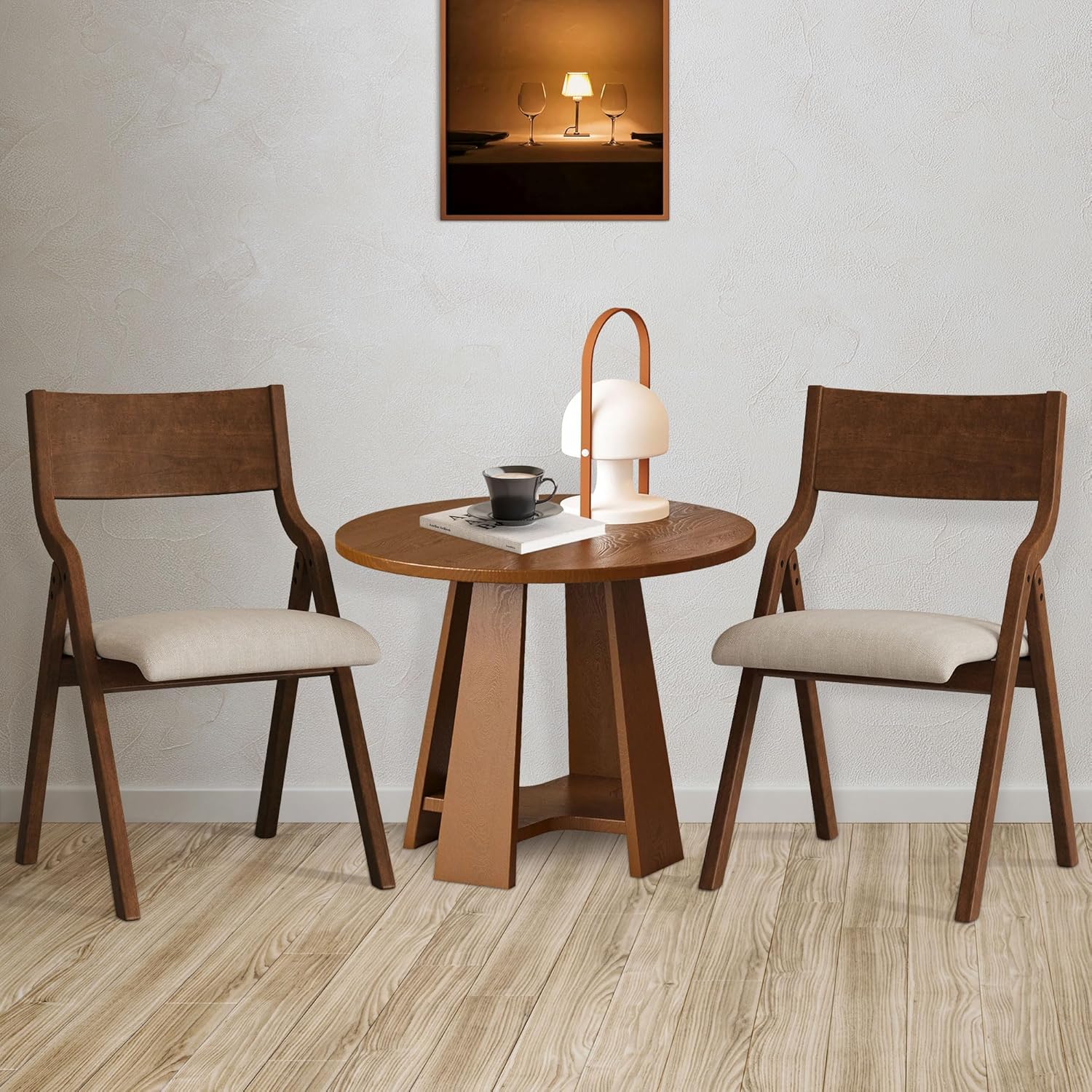 Ball & Cast Folding Chairs Set of 2 with Back & Padded Cushion,Portable Foldable Dining Upholstered Stool W/Solid Wood Frame,Ergonomic Design,for Kitchen,Office,Outdoor Events,Walnut