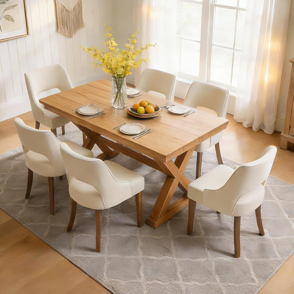 ClinQ Wooden Dining Chairs Set of 2, Modern Fabric Upholstered Kitchen Chairs Dining Chair, Mid Century Modern Chair for Kitchen Dining Room, Farmhouse Kitchen Chairs, Beige-Walnut Legs