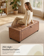 SONGMICS Storage Ottoman, Storage Chest Bench with Legs, End of Bed Bench with Safety Hinges, Pull Tab, for Living Room, Bedroom, 19.7 x 47.6 x 16.5 Inches, Synthetic Leather, Coffee Brown ULOM521KQ01