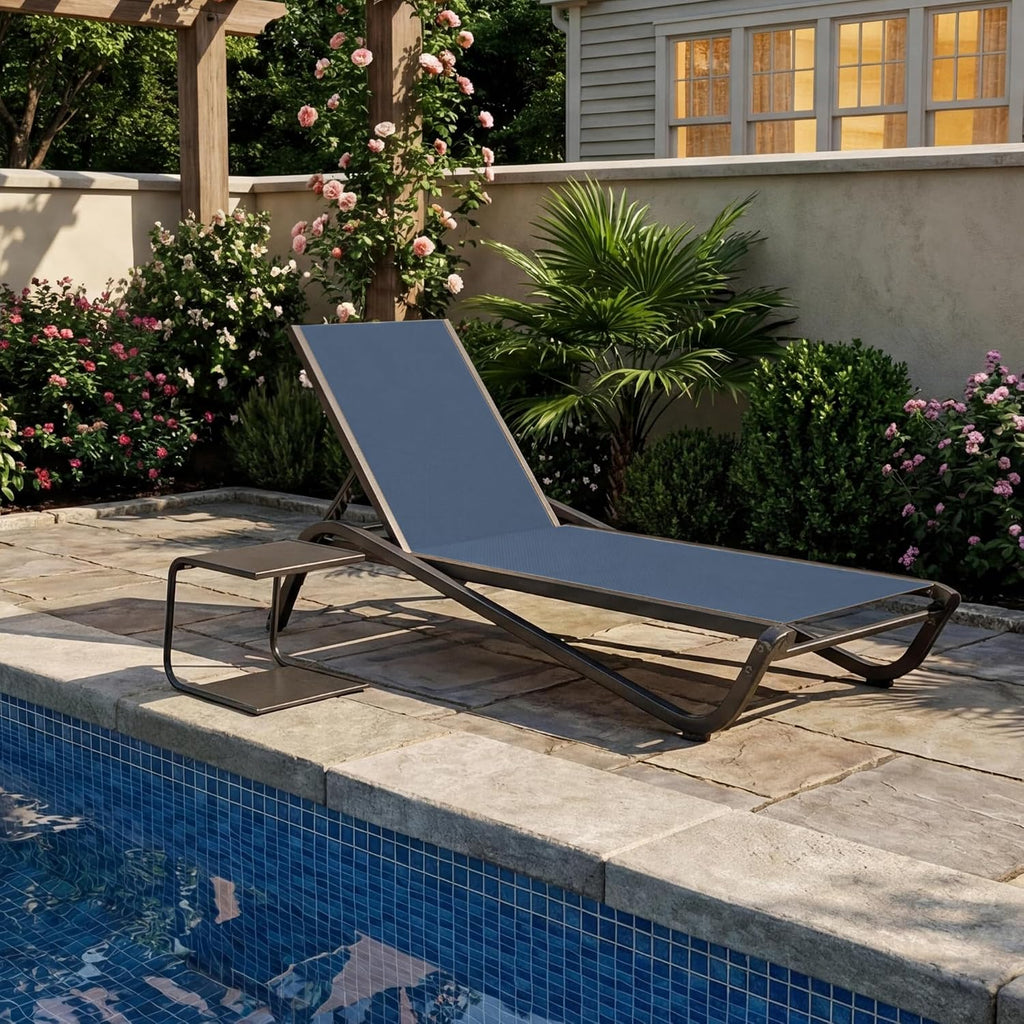 Kingdura Chaise Lounge Chairs Set of 2 for Pool, Aluminum Outdoor Lounge Chairs with 5 Positions Recliner, Lightweight Pool Lounger Lounge Chairs for Outside Patio Deck Poolside (Navy Blue, 2 Chair)