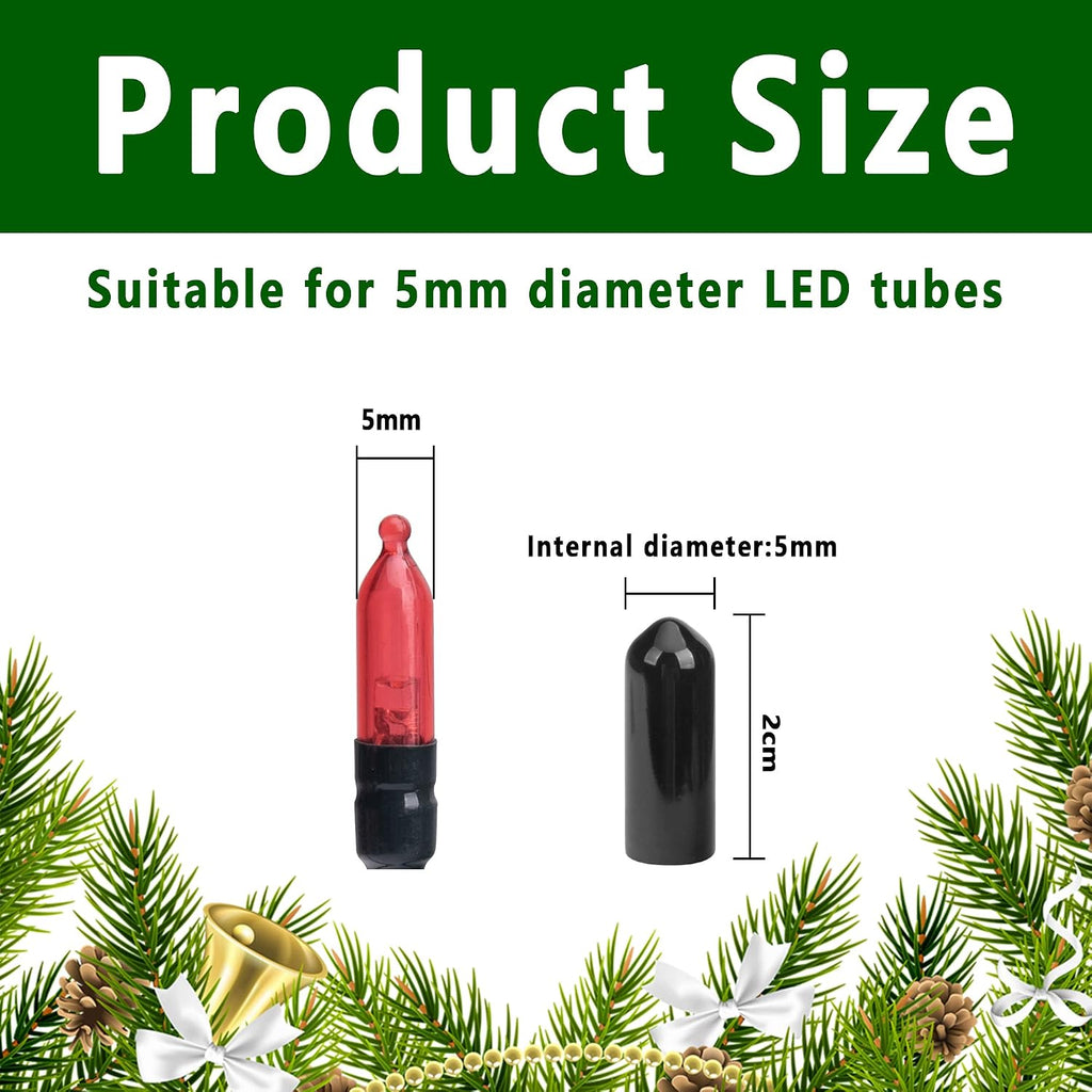 codree 150 PCS No Glow Caps for String Lights, String Light Cap to Hide The Extra Lights, Christmas Blackout Black Light Cap Covers for 5mm Diameter Glass LED String Lights