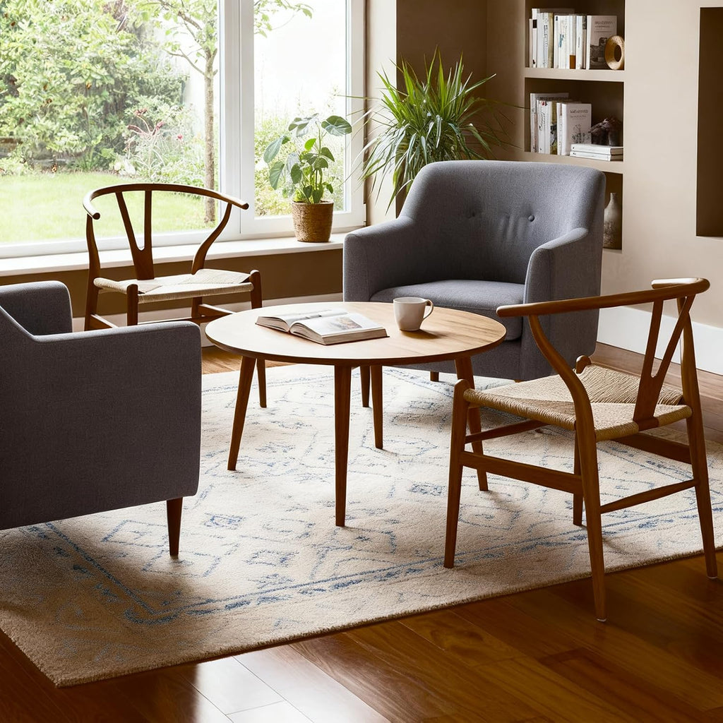 Wishbone Chair Natural Solid Wood Dining Chair/Hans Vegner Y Chair Rattan and Wood Accent Armrest Chairs Set of 1 (Ash Wood - Walnut)