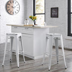 AC Pacific 30” Metal Backless Barstool Set of 2 – Country Rustic Style, Lightweight & Sturdy Build, Easy Assembly – Distressed Snow White