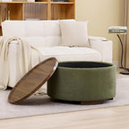 29.5 Inch Round Storage Ottoman Coffee Table,Modern Circle Coffee Table with Storage with Removable Lid Top and Solid Wood Legs,Large Round Ottoman for Bedroom,Living Room,Teddy Fleece,Green
