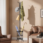 GHWIE Freestanding Coat Rack Stand with Umbrella Holder and Hat Hanger Organizer Rack