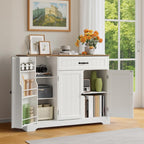 Ahomly Buffet Cabinet, Coffee Bar, Sideboard Cabinet with Internal Storage Shelf for Dining Room, Kitchen, Living Room, Kitchen and Laundry Room,White and Rustic