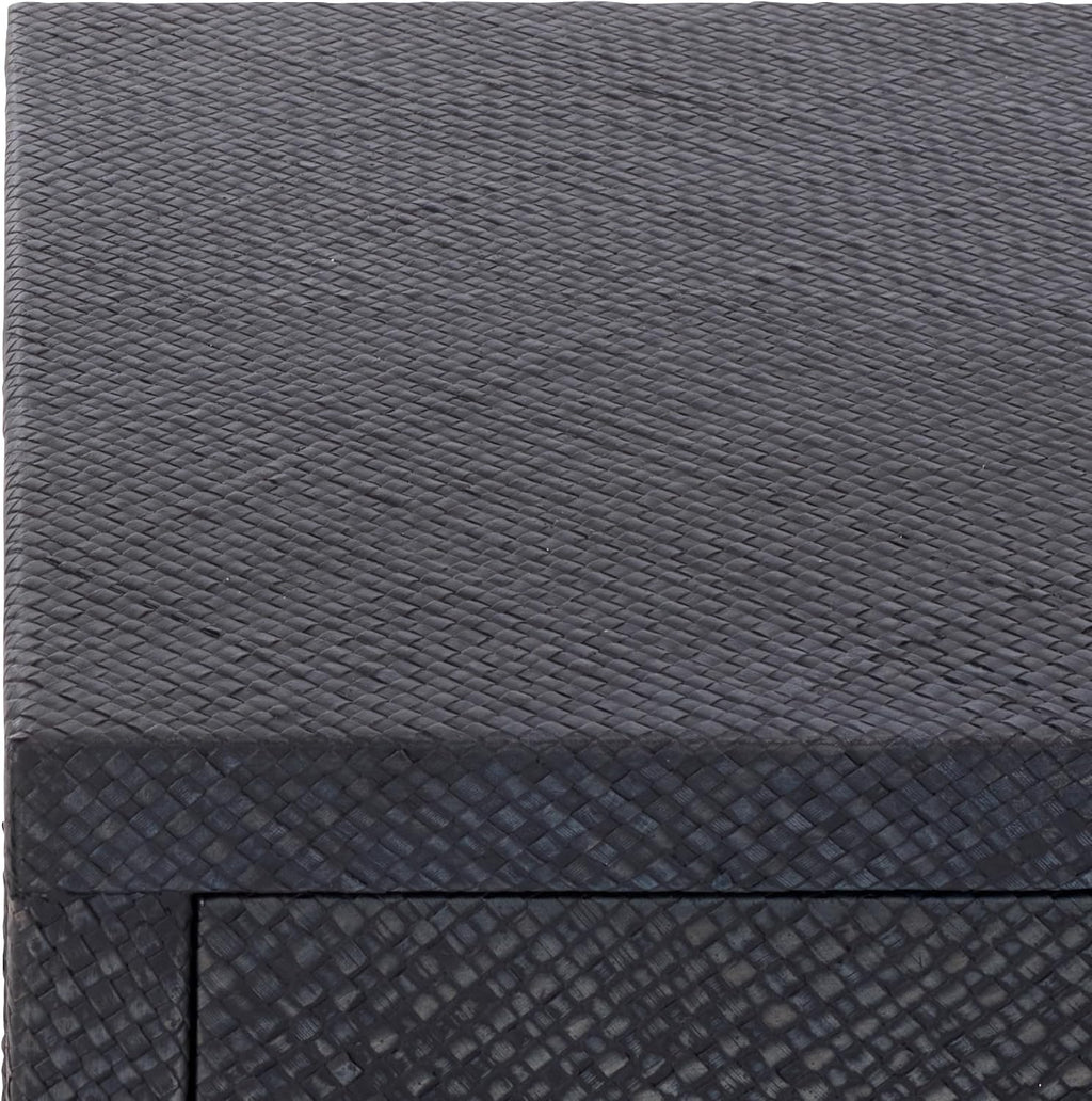 SAFAVIEH Home Collection – Epke Navy 1-Drawer 1-Shelf Accent Table, Woven Raffia Design, Fully Assembled (ACC6616C)