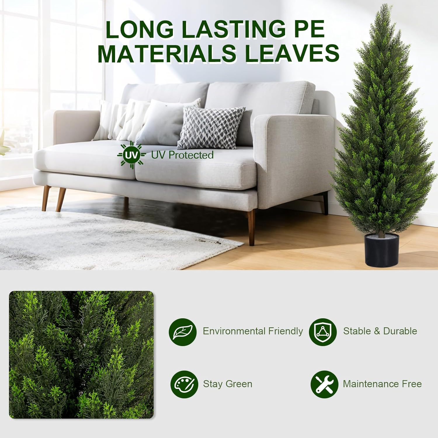 VIVATREES 3FT Artificial Topiary Cedar Trees, UV-Resistant Faux Evergreen Outdoor Plants, Artificial Pine Tree for Outdoor Front Porch Patio Entryway Decor, Set of 2