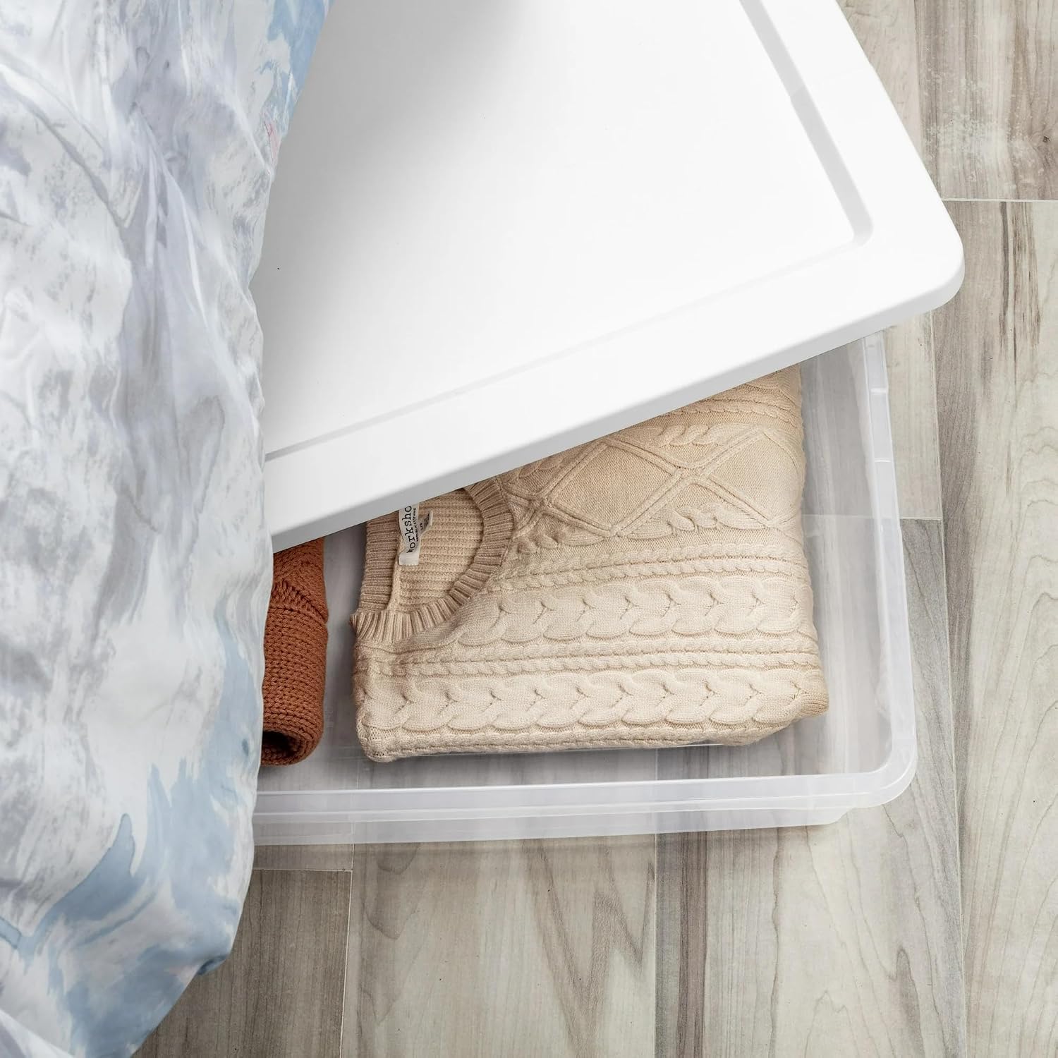 (2-Pack) 41 Quart Clear Plastic Underbed Storage Bin with Snap-On Lid Medium Rectangle Container for Home Organization, White