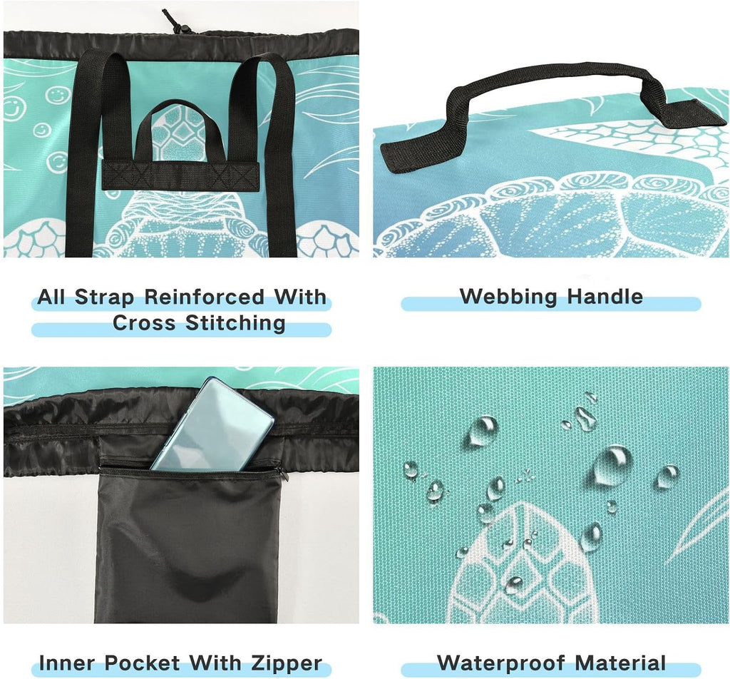 Sea Turtle Laundry Backpack Large Heavy Duty Laundry Bag with Adjustable Shoulder Straps Laundry backpack for Traveling Dirty Clothes Organizer for College Students Waterproof