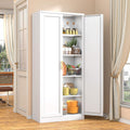 BESFUR 71" Tall White Kitchen Pantry Cabinet, Metal Food Storage Cabinet with 4 Adjustable Shelves, Freestanding Cupboard with Doors for Kitchen, Dining Room, Living Room, Bathroom, Laundry Room