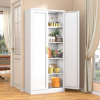 BESFUR 71" Tall White Kitchen Pantry Cabinet, Metal Food Storage Cabinet with 4 Adjustable Shelves, Freestanding Cupboard with Doors for Kitchen, Dining Room, Living Room, Bathroom, Laundry Room