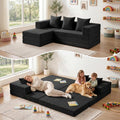 65" Boneless Couch,Convertible Sleeper Sofa Bed, Modular Sectional Sofa, Modern Tri-Folding Cloud Couch with L-Shape Chaise, Corduroy Futon Couches for Living Room Small Spaces Apartment,No Assembly