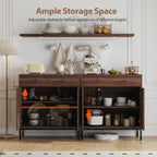 Mericonia Farmhouse Buffet Sideboard Cabinet with Storage, Fluted Coffee Bar with Doors and Adjustable Shelves, Modern Wood Console Cabinet for Kitchen, Livingroom (Fluted 2 Door, Walnut)