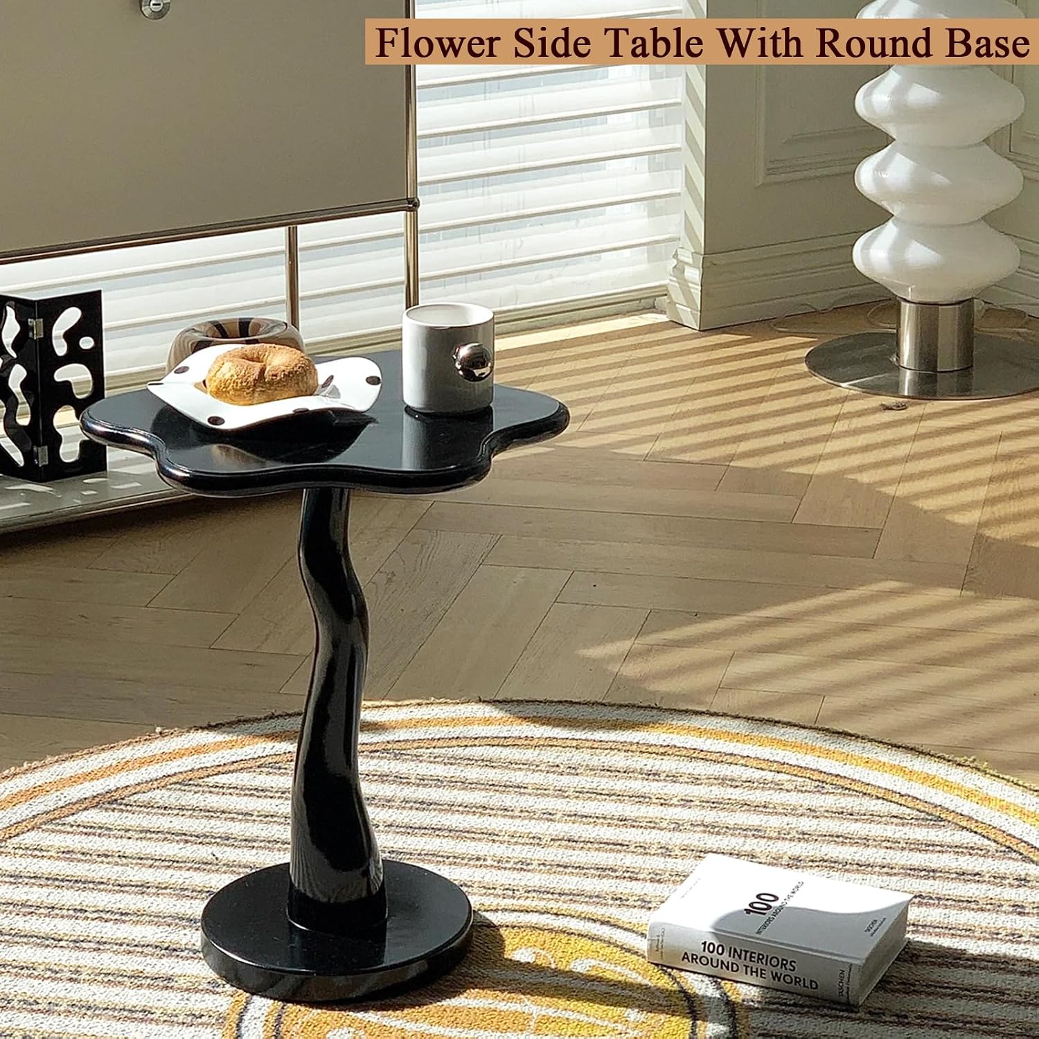 Flower Side Table with Round Base,Wooden Sofa Coffee Table for Living Room Bedroom Entryway(17″W×20″H, Green)