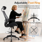 BOLISS Drafting Tall Office Chair 400lbs High Back Wide Standing Desk Chair Comfortable with Flip up Armrests Lumbar Support Adjustable Big Footrest Ring(Black)