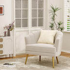Andeworld Velvet Accent Chair Set of 2, Upholstered Modern Single Sofa Side Chair,Comfy Barrel Club Living Room Armchair with Golden Metal Legs for Bedroom Living Reading Room Office, Beige