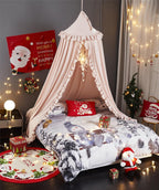 VETHIN Bed Canopy for Girls,Princess Round Dome Dreamy Mosquito Net Bedding Girls Room Castle Play Tent Hanging House Decor Reading Nook Canopies (Beige Pink)