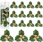 Canlierr 50 Pcs Christmas Holly Berries for Crafts Faux Berries Flowers and Holly Leaves Christmas Wreath Fillers for Vase Fillers Floating Candle Table Centerpiece(Gold)