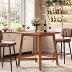 Solid Wood Bar Table, Farmhouse 31.5 Inch Square Counter Height Bistro Table with Footrest, Commercial Pub High Top Cocktail Furniture for Restaurant Cafe Bar, Brown