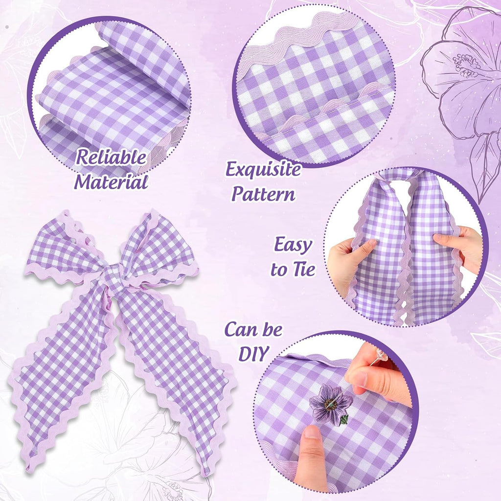 Whaline 2 Pcs Wreath Sash for Front Door Purple Plaid Garland Ribbon for Holiday Party Home Decor Indoor Outdoor
