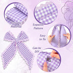 Whaline 2 Pcs Wreath Sash for Front Door Purple Plaid Garland Ribbon for Holiday Party Home Decor Indoor Outdoor