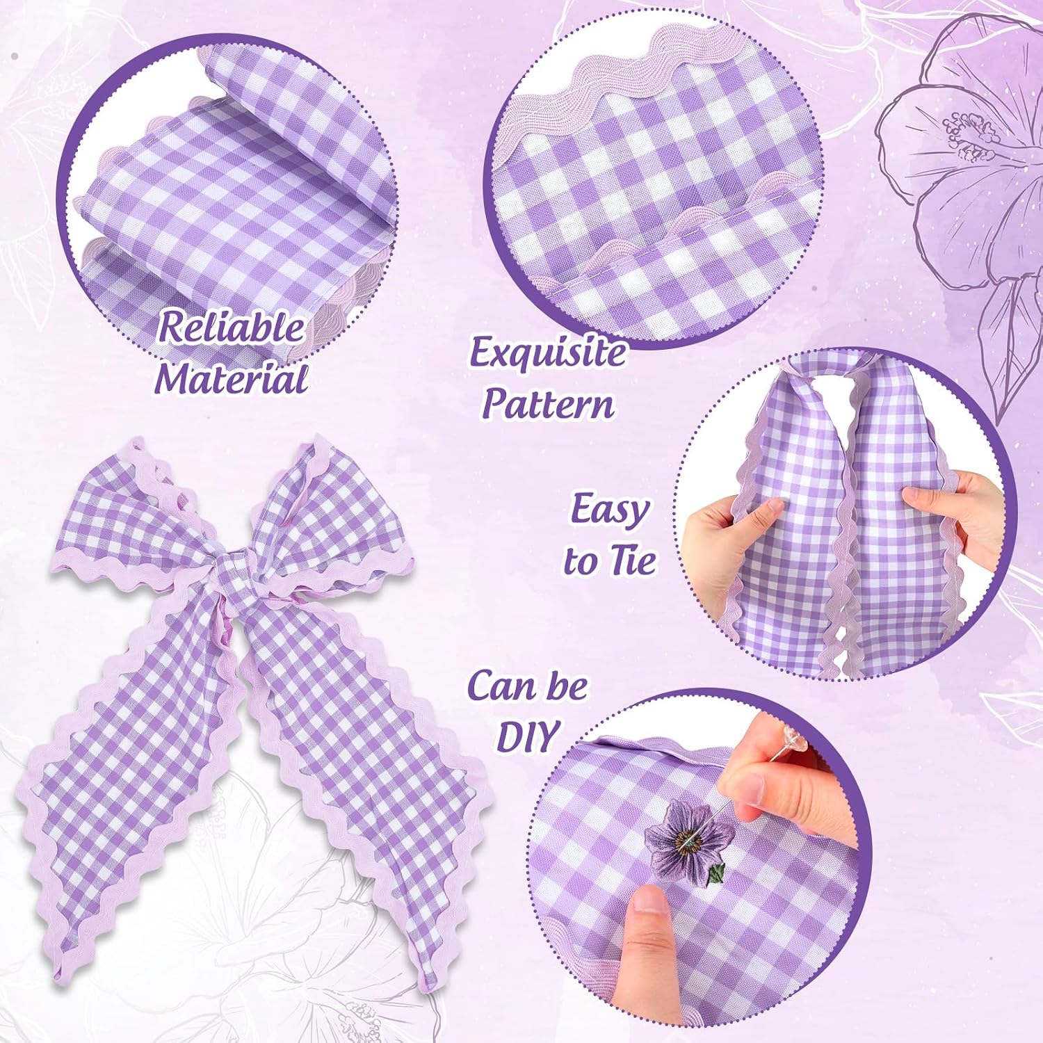 Whaline 2 Pcs Wreath Sash for Front Door Purple Plaid Garland Ribbon for Holiday Party Home Decor Indoor Outdoor