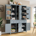 Pantry Storage Cabinet with Door Shelves and Drawers, Freestanding Tall Cupboard with Adjustable Shelves and Pull-Out Trays (Gray)