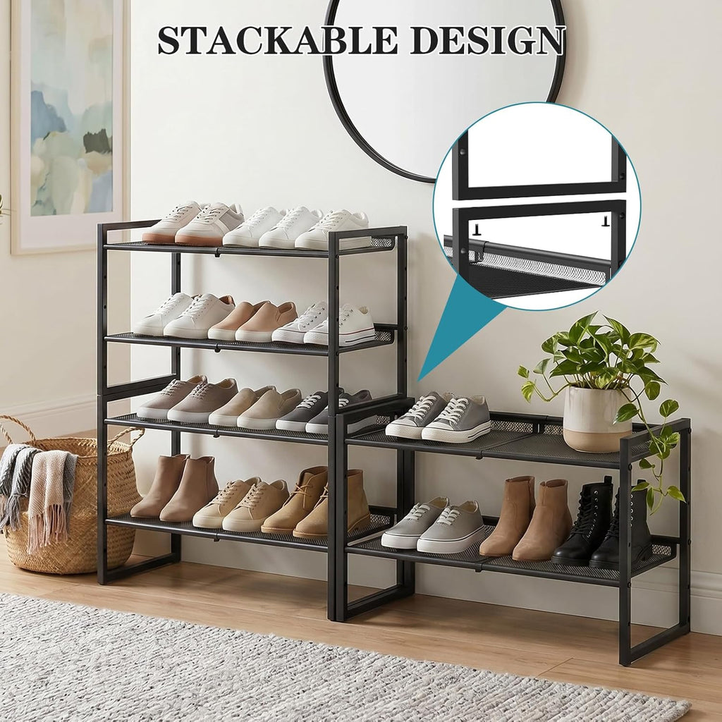 Garden 4 you Shoe Rack - Expandable Shoe Organizer for Closet, Metal Shoe Shelf Organizer, Stackable Adjustable Shoe Storage Shelf for Entryway, Garage, Door Entrance (3-Tier)