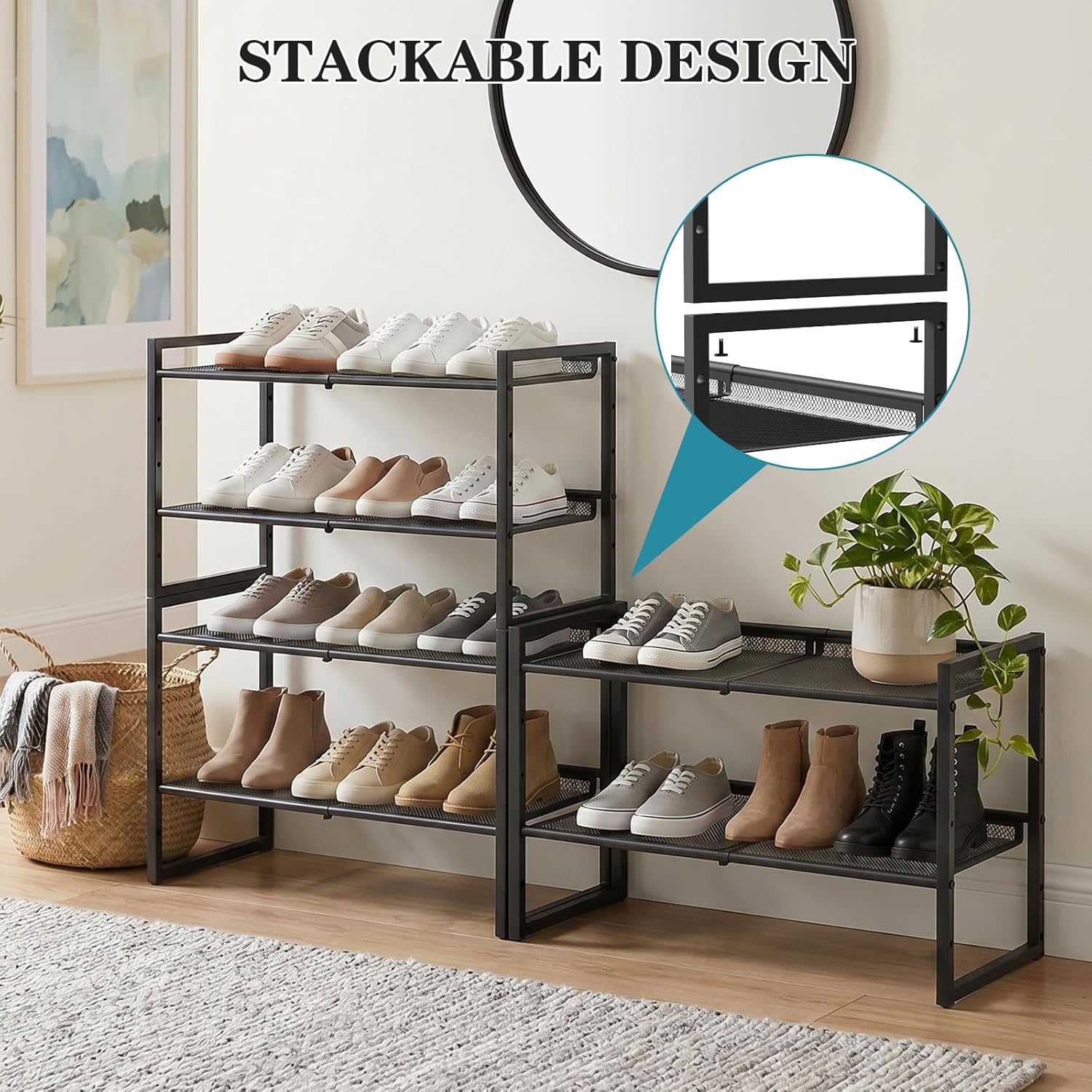 Garden 4 you Shoe Rack - Expandable Shoe Organizer for Closet, Metal Shoe Shelf Organizer, Stackable Adjustable Shoe Storage Shelf for Entryway, Garage, Door Entrance (3-Tier)