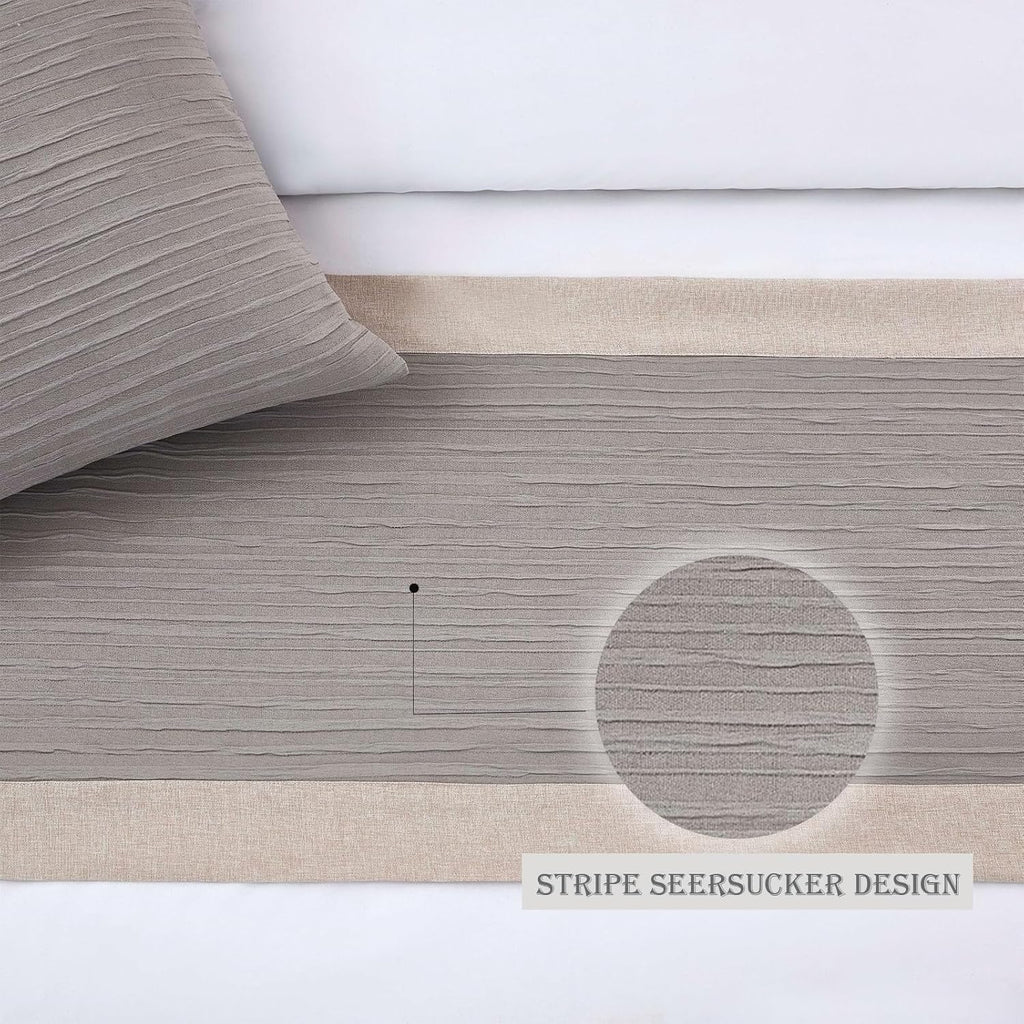 Grey Bed Runner 102 x 20 Inch Striped Seersucker Textured Bed Scarf for King Size Bed Elegant Grey Patchwork Quilted Runner Decorative for Hotel Bedroom (180cm & 200cm Bed, 1 Piece)