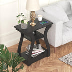 FROMJBEST Black End Table Set of 2 with Charging Station, Side Table with USB Ports and Outlets, Black Nightstand, 3 Tier End Table with Storage Shelf for Living Room, Bedroom