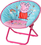 Idea Nuova 19” Folding Saucer Chair for Bedroom, Playroom, or TV Room, Toddler Chair with Foldable Metal Frame, Portable & Comfortable,Ages 3+,Peppa Pig