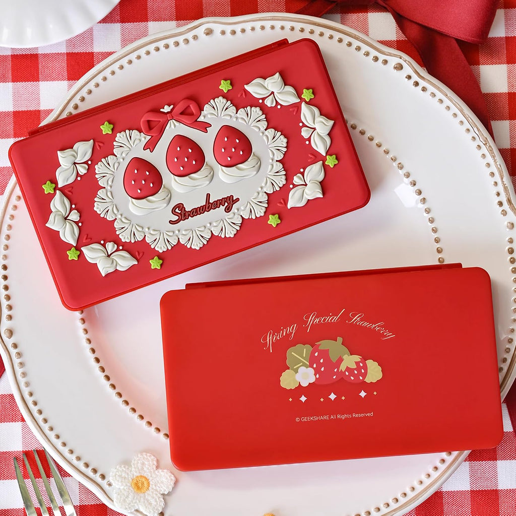 GeekShare Switch Game Card Case,Portable Magnetic Switch Game Holder Cartridge Case with 24 Game Card Slots and 24 TF Card Slots - Strawberries with Cream