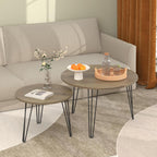 Small Round Nesting Coffee Table Set of 2 for Living Room, 27.56 inch Wood Modern Stacking Circle Coffee Table Side Table End Table with Metal Frame for Bedroom（Brown