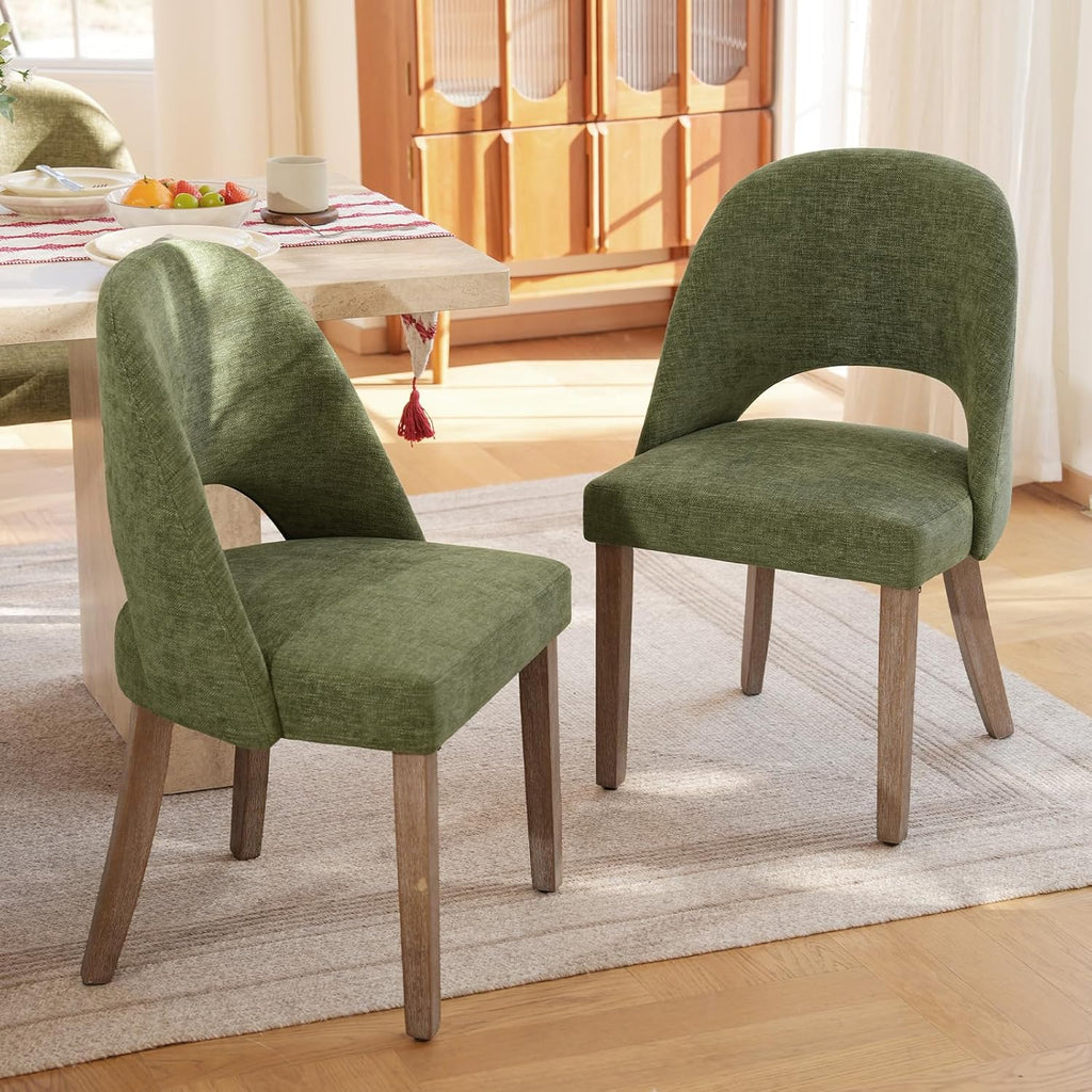 Wooden Dining Chairs Set of 4, Upholstered Modern Chenille Dining Room Chair Kitchen Chairs, Comfy Farmhouse Dinner Chair for Kitchen Dining Room, Green