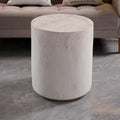 SSLine Modern Round Drum Side Table for Living Room Beige Travertine Finish Circle End Table Faux Stone Drum-Shape Accent Side Table for Home Office,Magnesium Oxide, Fully Assembled